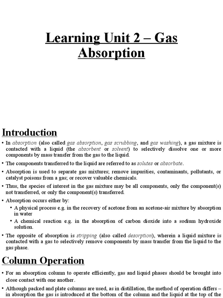 Gas Absorption Process Overview | PDF | Solubility | Phase (Matter)