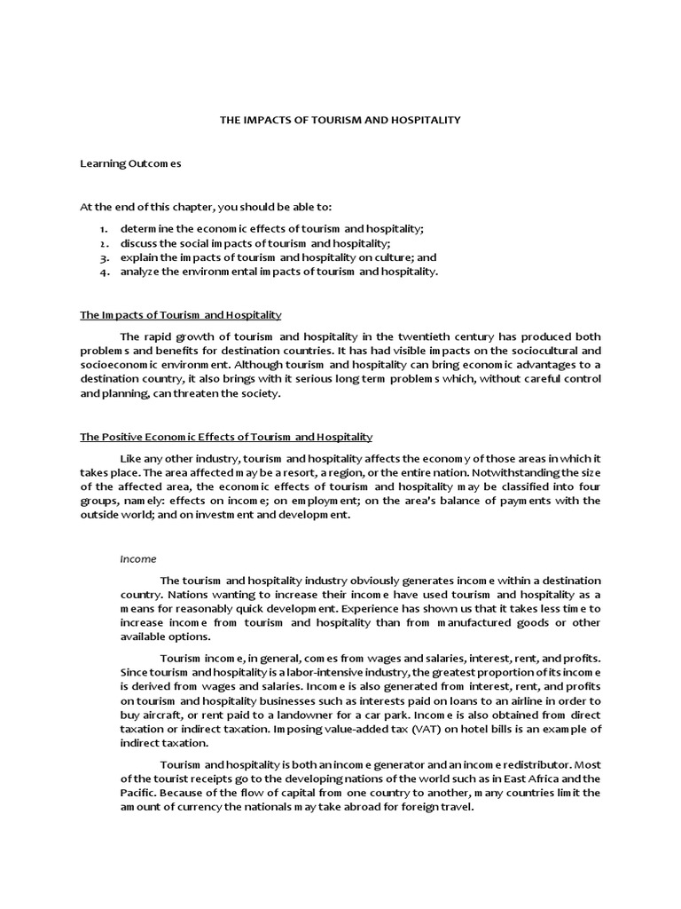 Economic and Social Impacts of Tourism | PDF | Tourism | Balance Of ...