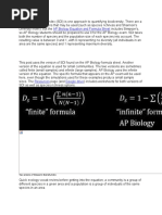 AP Biology Equation and Formula Sheet: Two Versions of Simpson's Diversity Index