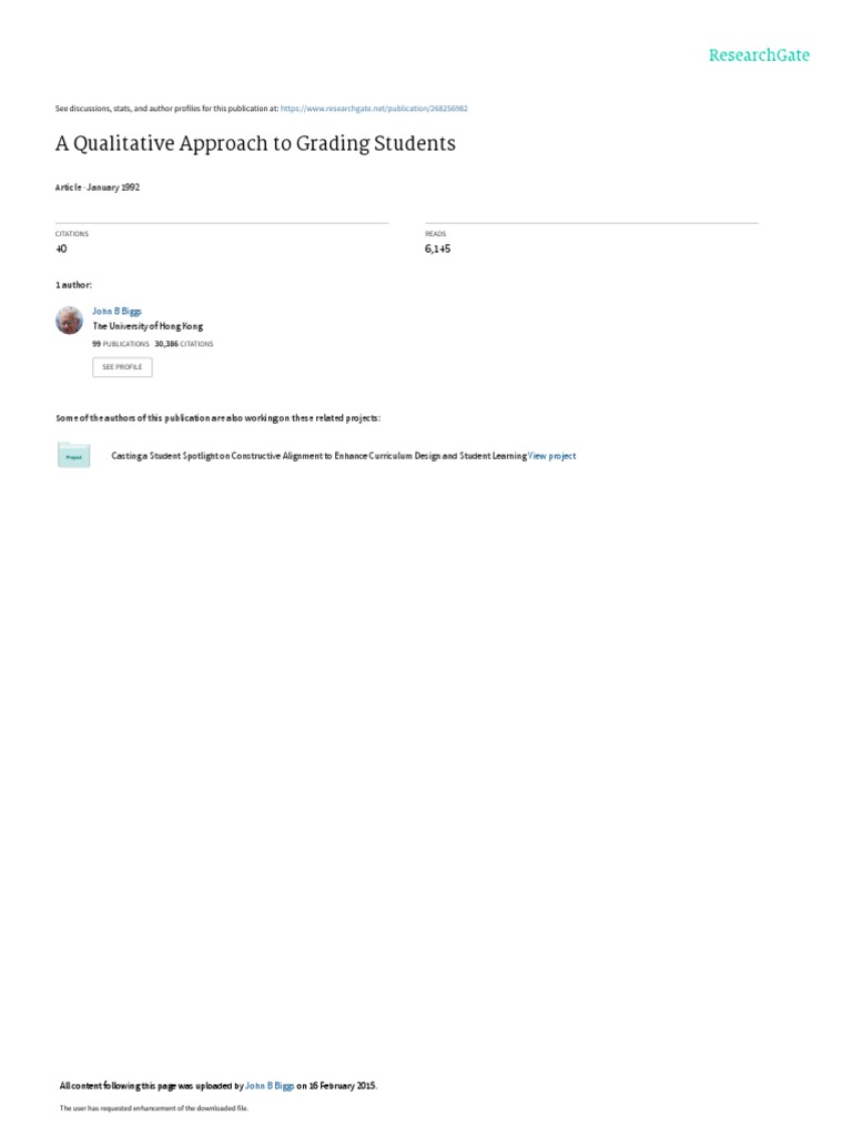 A Qualitative Approach To Grading Students PDF Educational