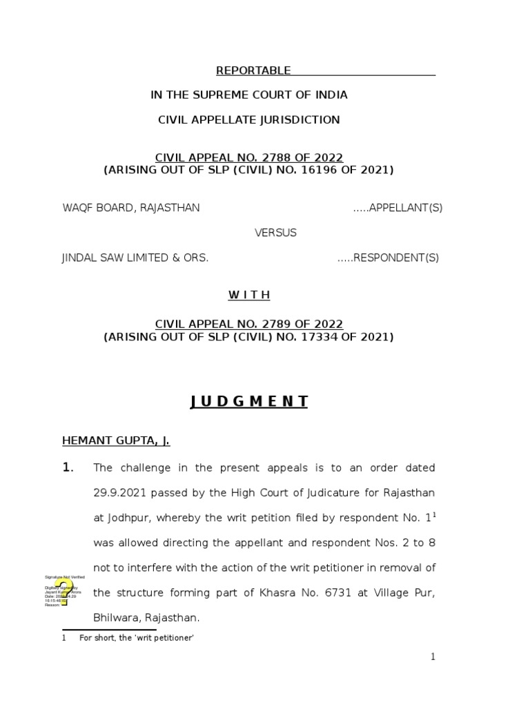 Hon'ble Supreme Court Judgement WAQF Properties All Over India PDF