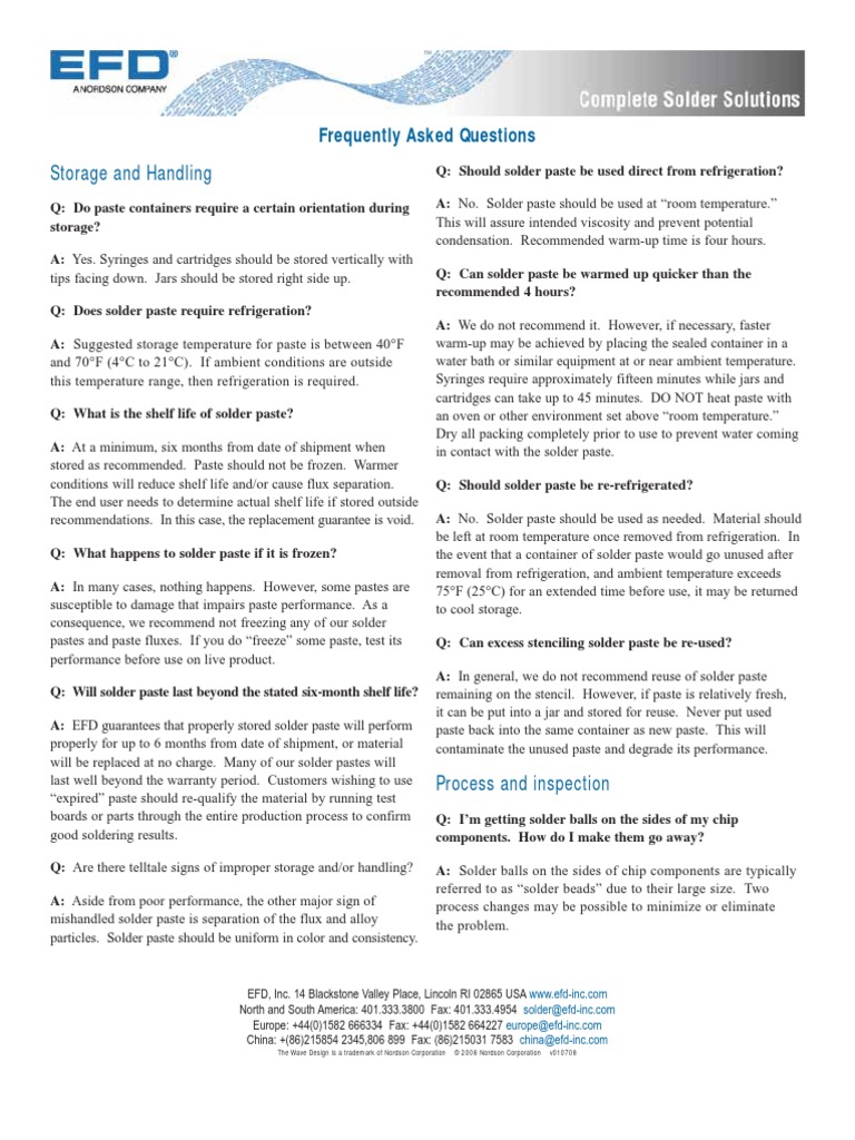 EFDFrequently Asked Questions PDF Soldering Solder