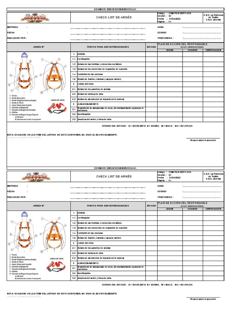 CSM-POD-SST-F-019 Check List de Arnés | PDF