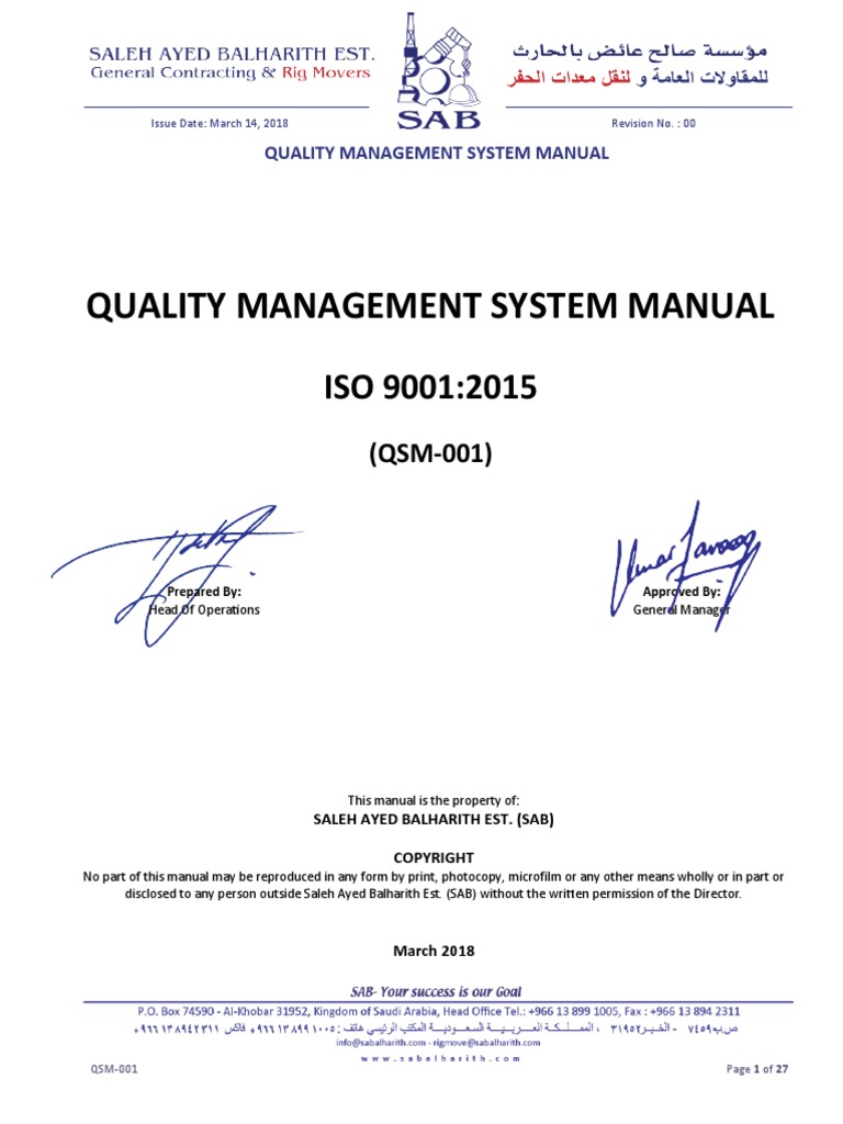Qsm 001 Quality Manual Pdf Quality Management Quality