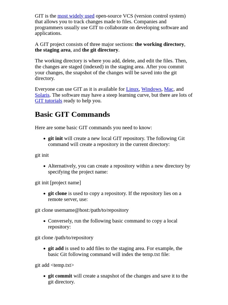Basic GIT Commands A Complete Cheat Sheet For Beginners | PDF