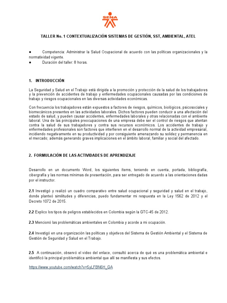 Taller de Seguridad y Salud en el Trabajo | PDF | Seguridad y salud ...