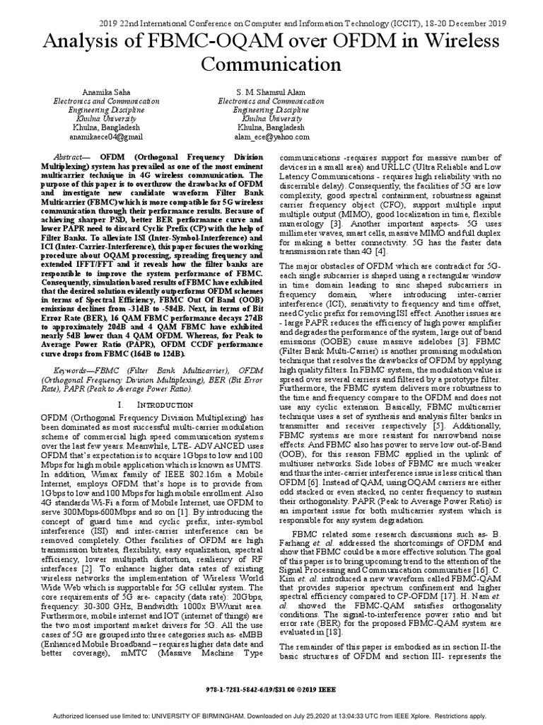 2 Analysis of FBMC-OQAM Over OFDM in Wireless Communication | PDF ...