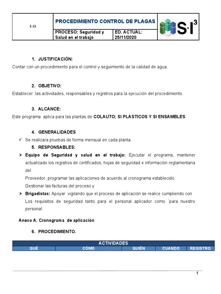 Procedimiento Control de Plagas | PDF