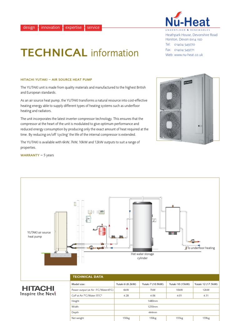 Hitachi+Yutaki+ASHP+Data+Sheet | Decibel | Energy Technology