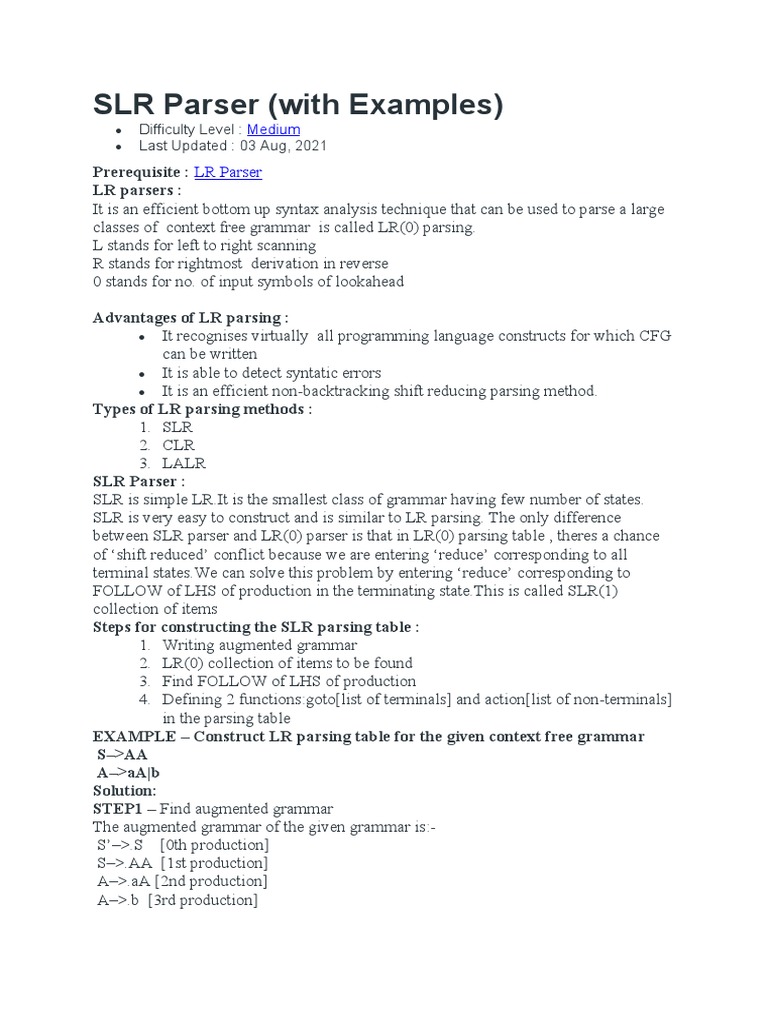 SLR Parser (With Examples) | PDF | Parsing | Computer Science