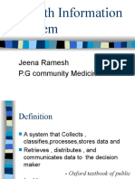 Health Information System: Jeena Ramesh P.G Community Medicine