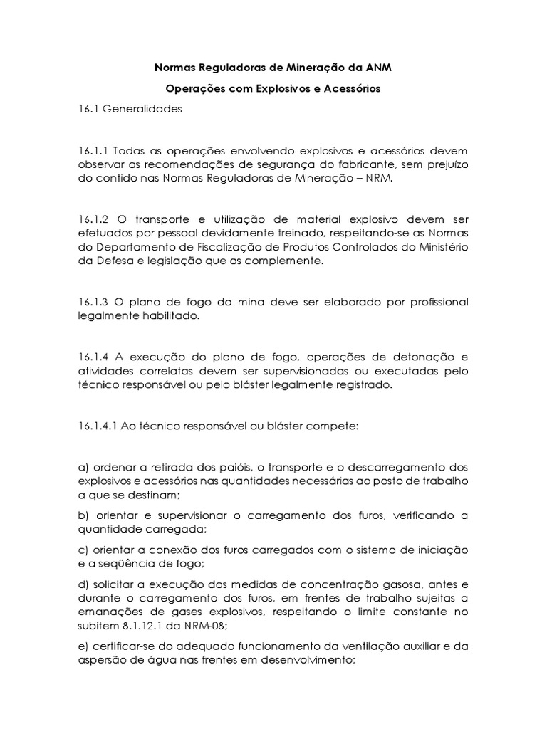 Normas Reguladoras de Mineração Da ANM - Explosivos | PDF | Mineração ...