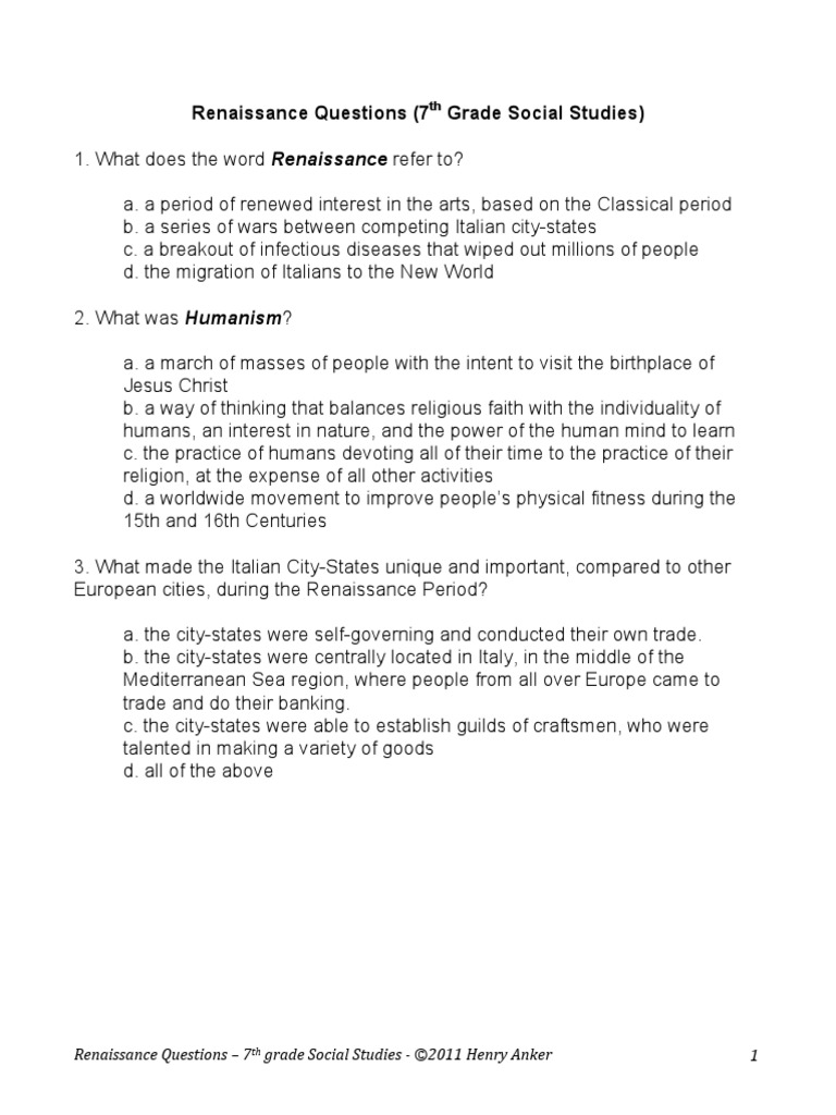 7 Renaissance Questions PDF Renaissance Paintings