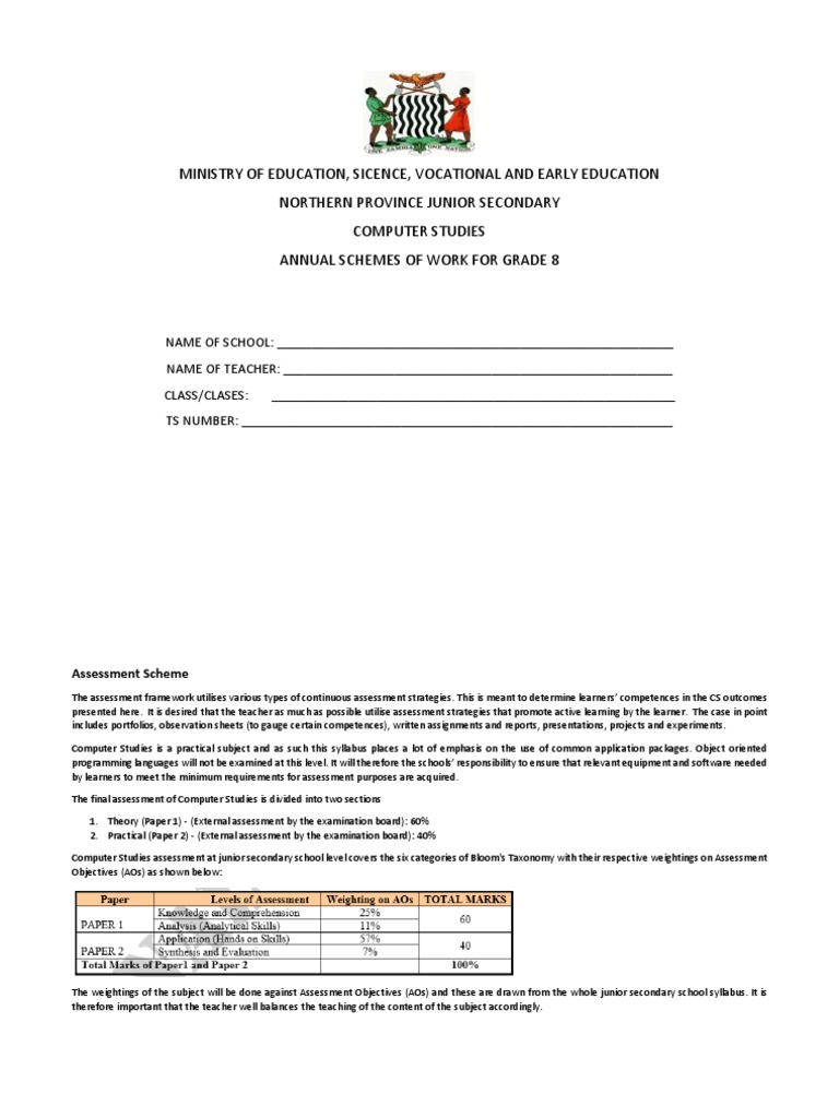 ComputerStudiesGrade 8 PDF Educational Assessment Spreadsheet