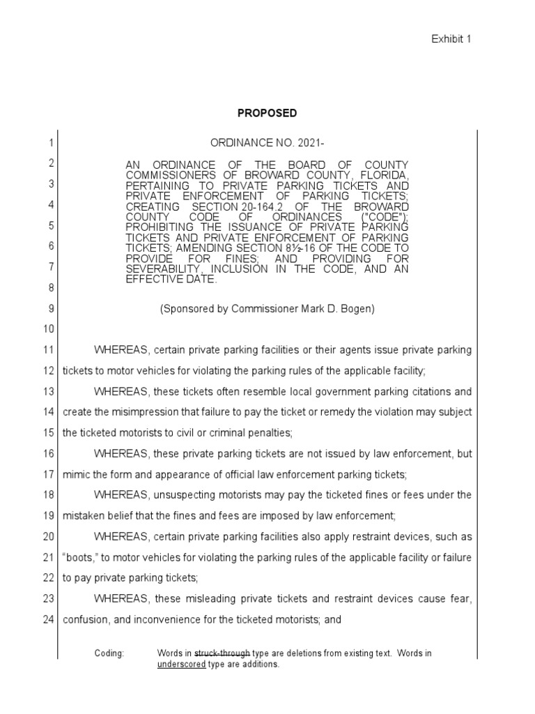 Broward County Proposed Ordinance PDF Traffic Ticket Complaint