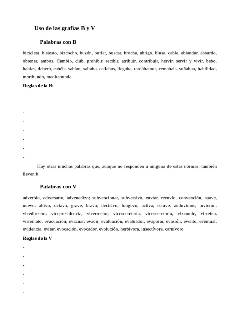 Ejercicios de ortografía B y V para primaria | PDF