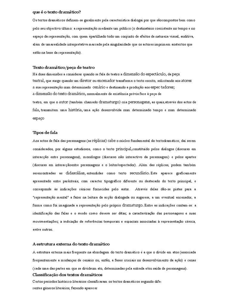 Estrutura e Elementos do Texto Dramático | PDF | Teatro
