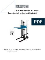 Hydraulic Stacker - Model No. Mn397: Operating Instructions and Parts List