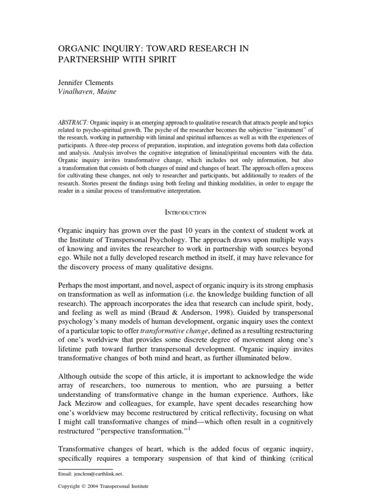 Organic Inquiry Toward Research in Partnership With Spirit | PDF ...