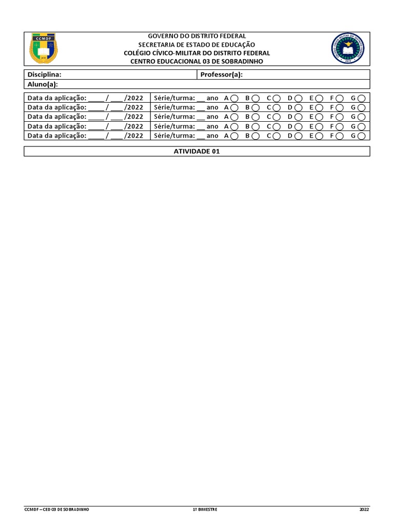 Atividades do 1º Bimestre CCMDF 2022 | PDF | Carreira e Crescimento ...