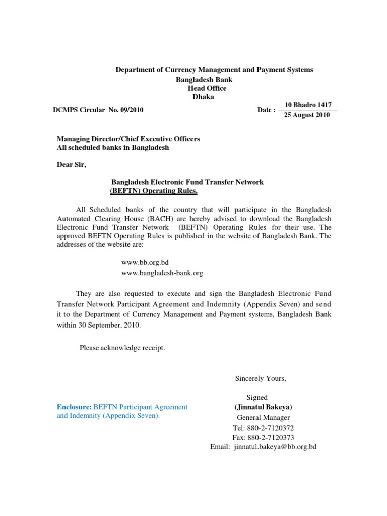 BEFTN Operating Rules for Banks in Bangladesh | PDF | Debits And ...