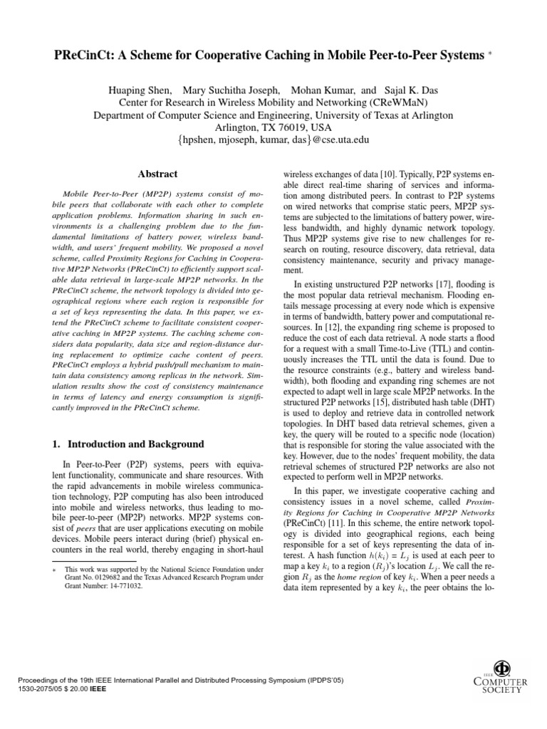 (9 2005) PReCinCt A Scheme For Cooperative Caching in Mobile Peer To ...