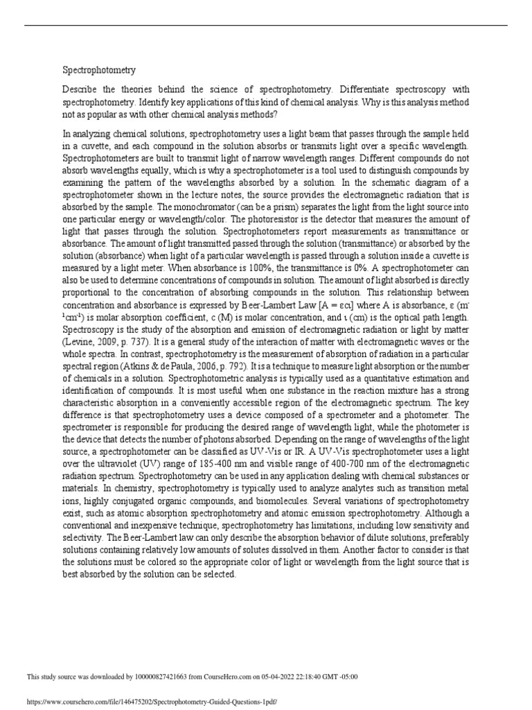 Spectrophotometry Guided Questions 1 PDF PDF Spectrophotometry