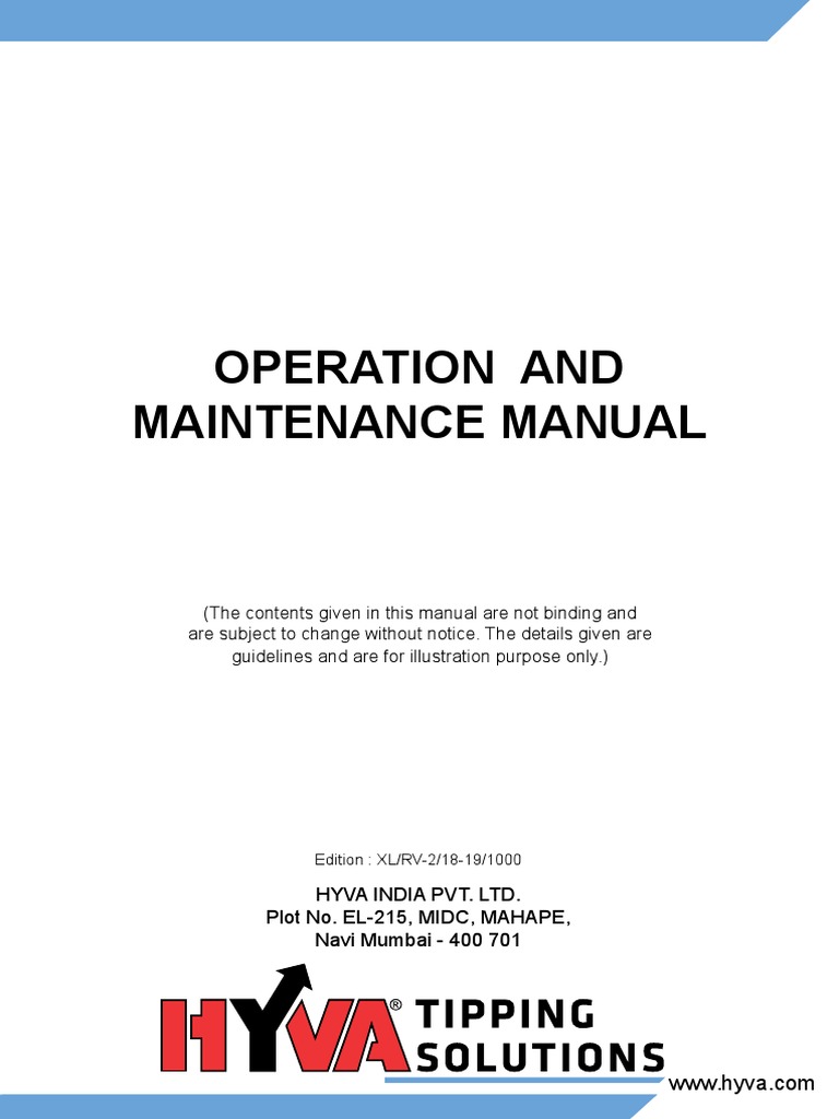 Operation and Maintenance Manual | PDF | Transmission (Mechanics) | Pump