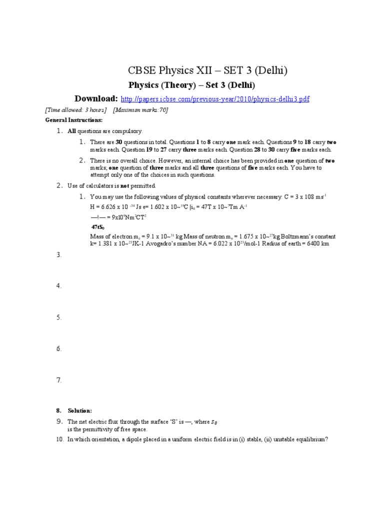 CBSE Physics XII Set 3 | PDF | P–N Junction | Magnetism