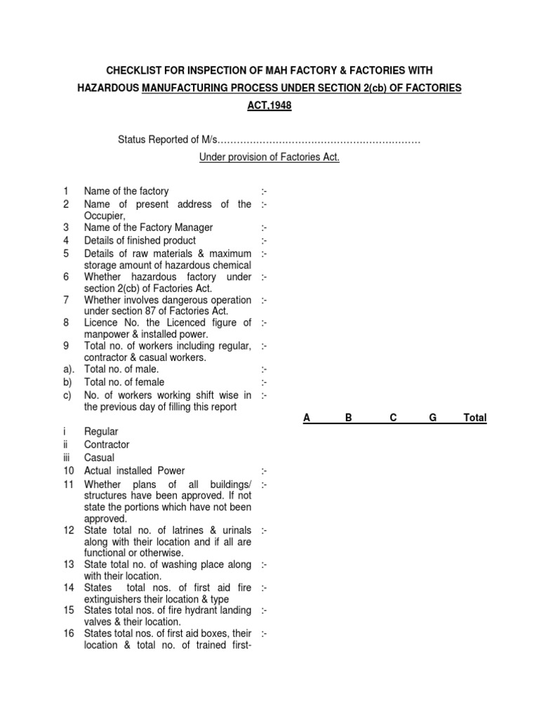 Checklist For Inspection of 2-cb-MAH Factories | PDF | Occupational ...