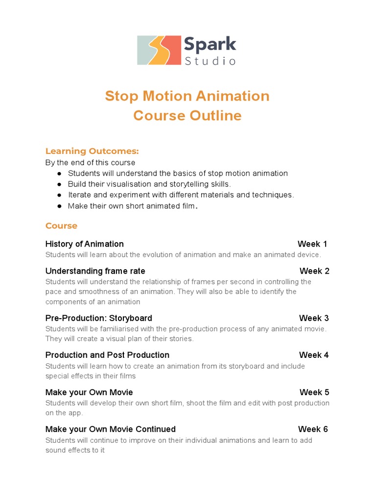 Stop Motion Animation (5-9) - Course Outline - 10 Sessions | PDF | Art ...