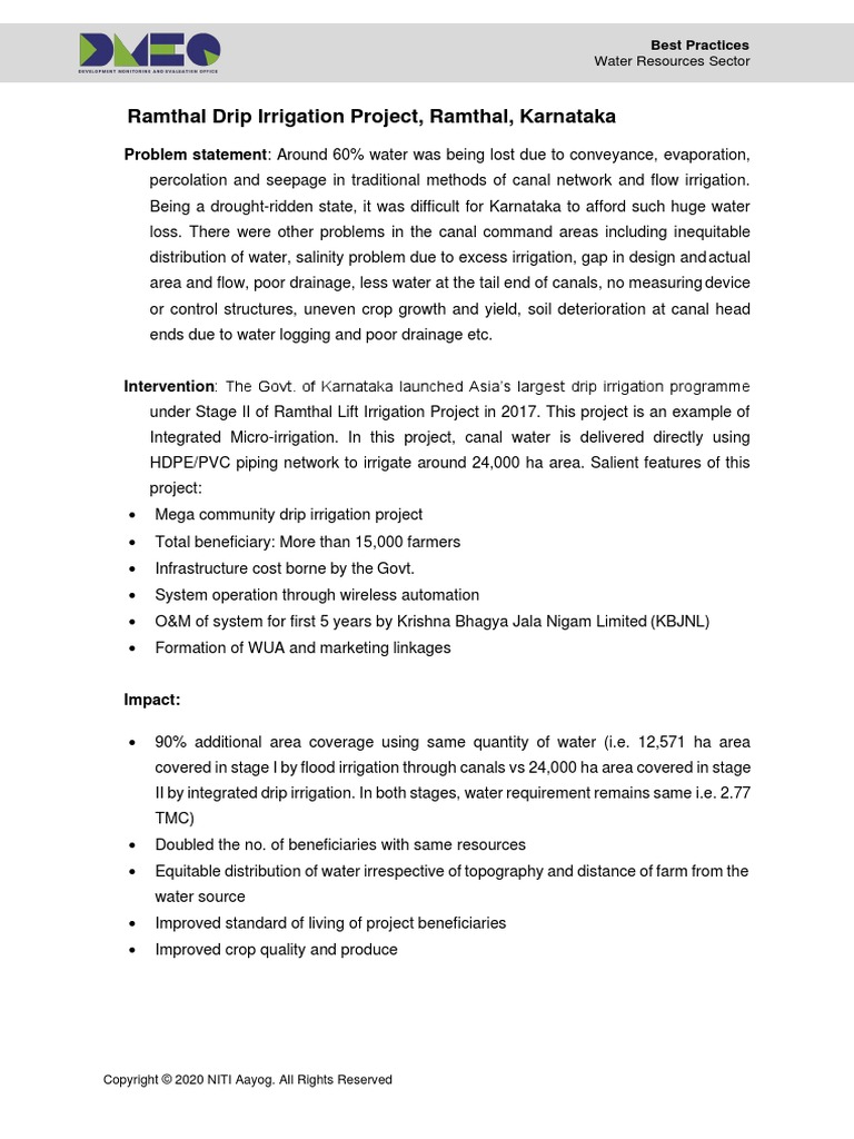 Ramthal Drip Irrigation Project, Ramthal, Karnataka | PDF | Irrigation ...