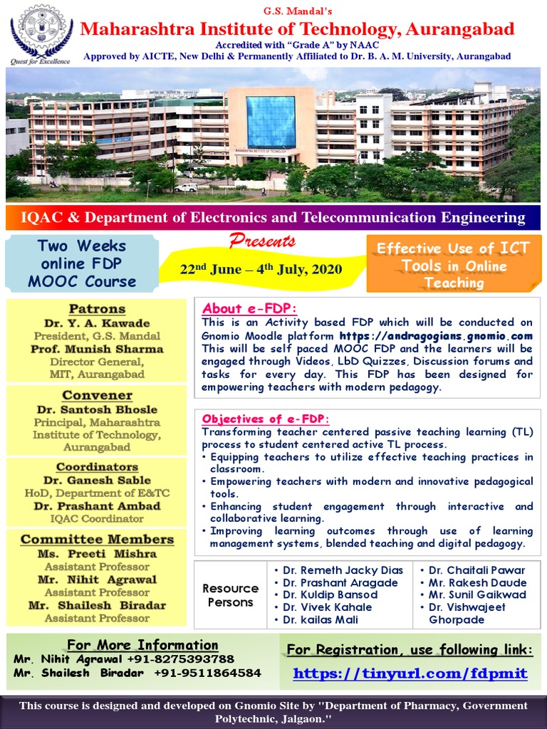 Brochure FDP On Effective Use of ICT Tools in Online Teaching PDF