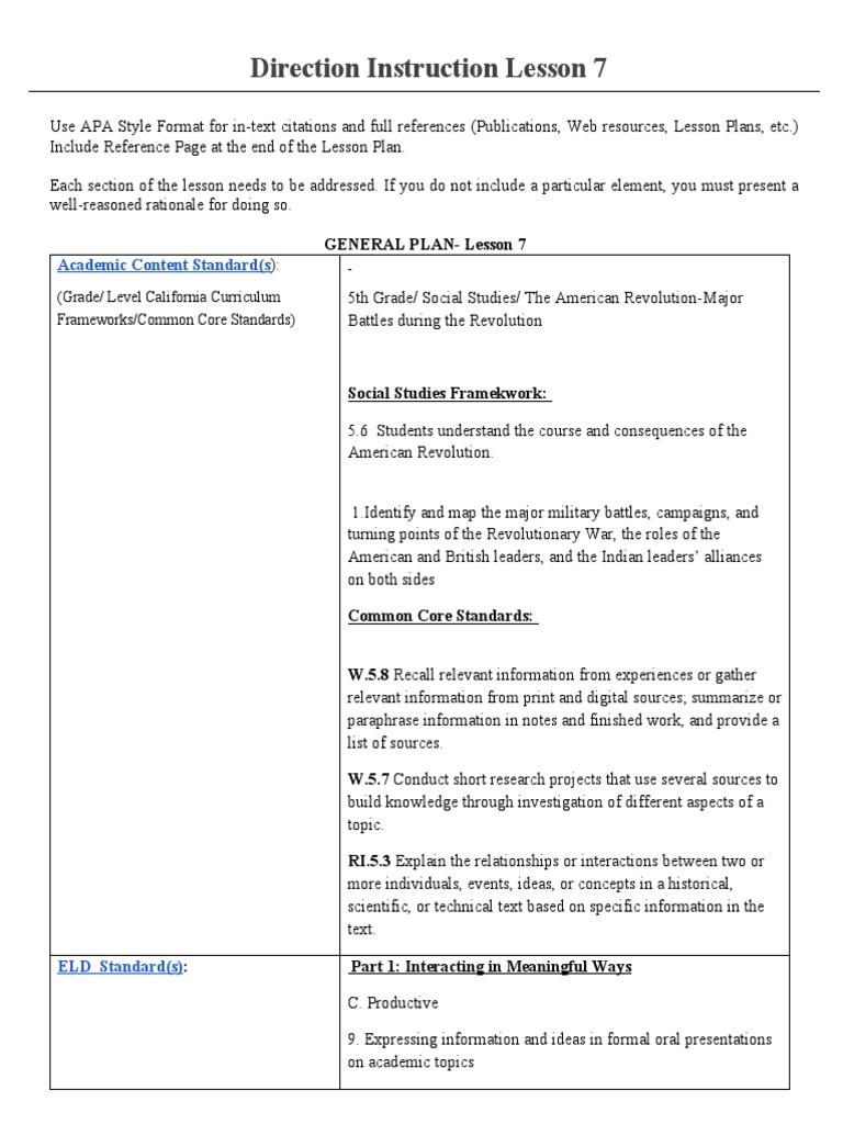 American Revolution: Battle Lesson Plan | PDF | Educational Assessment ...