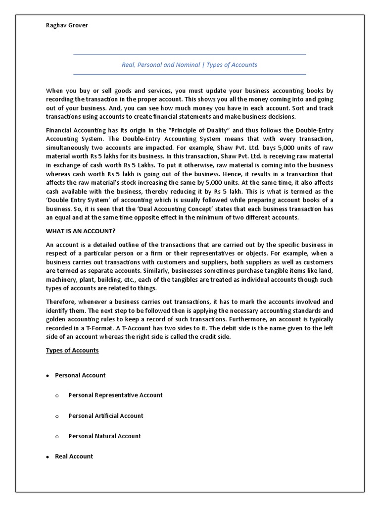 Personal, Real and Nominal Accounts | PDF | Debits And Credits | Accounting
