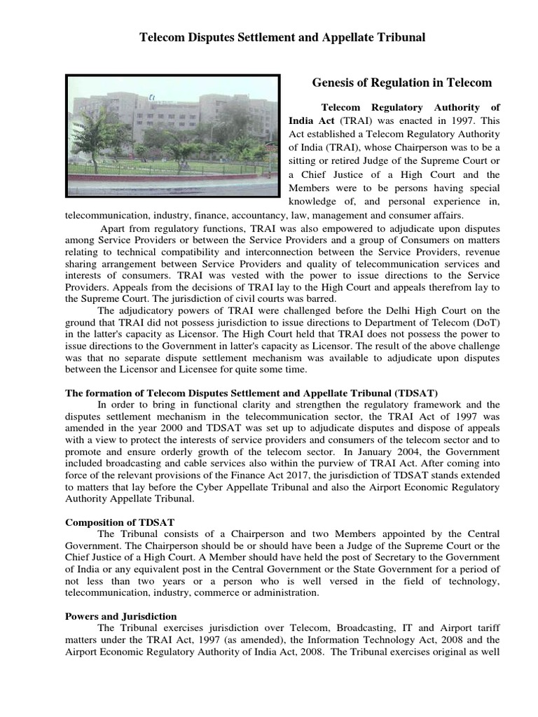 Telecom Disputes Settlement and Appellate Tribunal | PDF | Tribunal ...