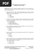 First Written Test in Science 9 QUARTER 4, SY 2021-2022