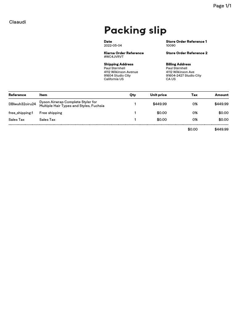 Packing Slip: Date Store Order Reference 1 | PDF