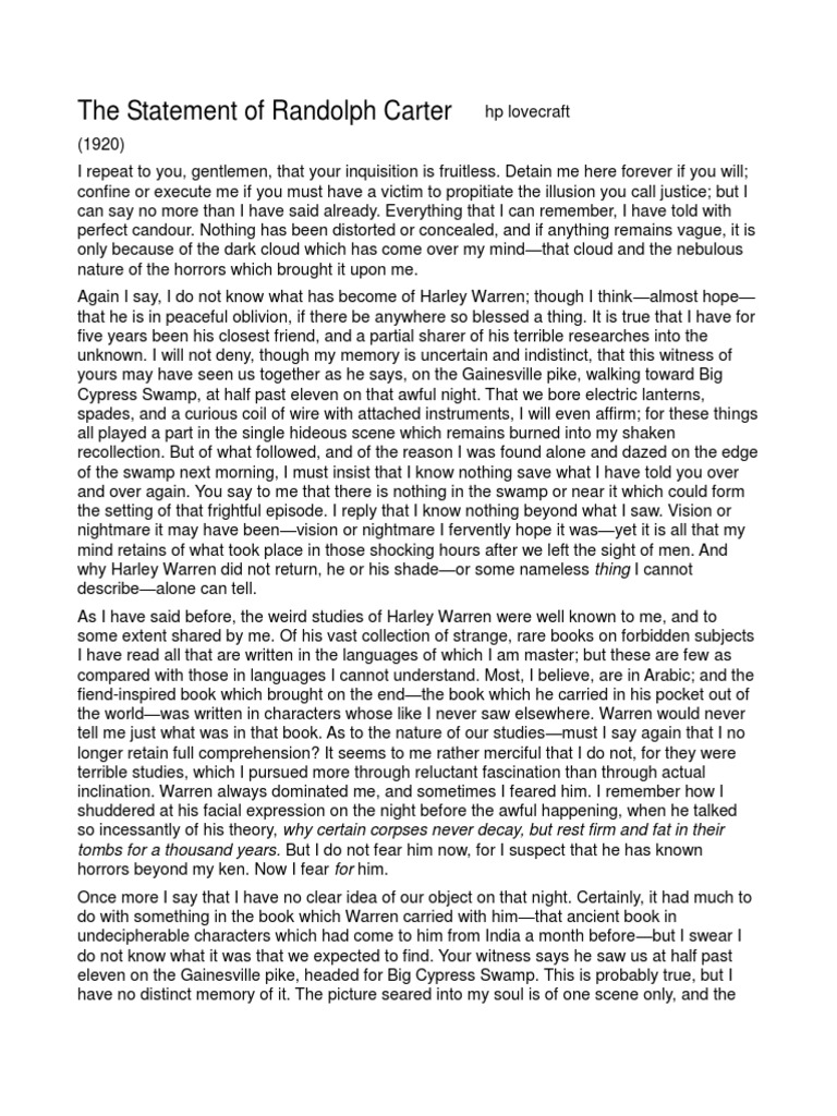 Statement of Randolph Carter HP Lovecraft | PDF
