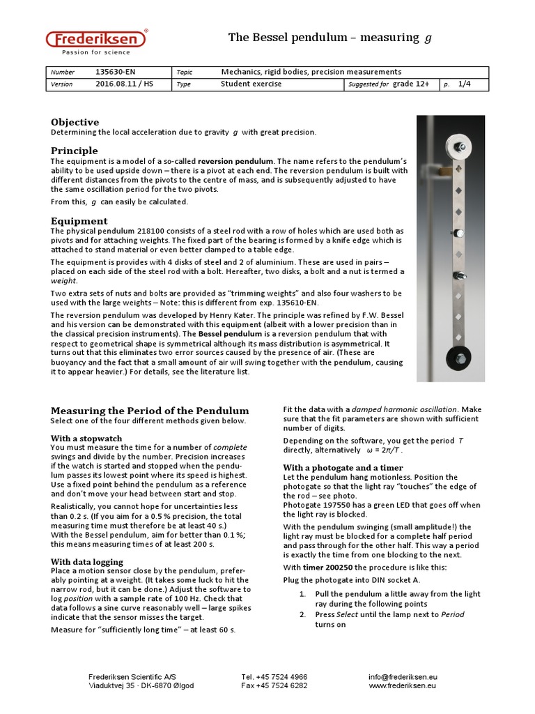 Bessel Pendulum: Measuring Gravity g | PDF | Pendulum | Metrology