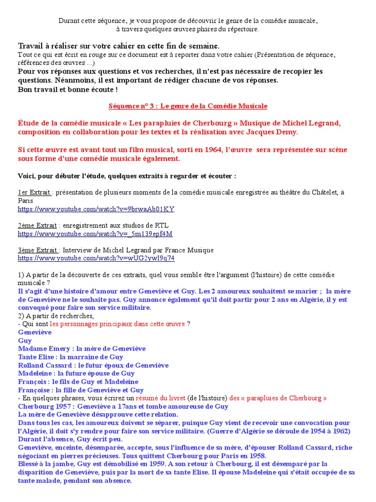 Les Parapluies de Cherbourg 1 Corrigé 3 PDF
