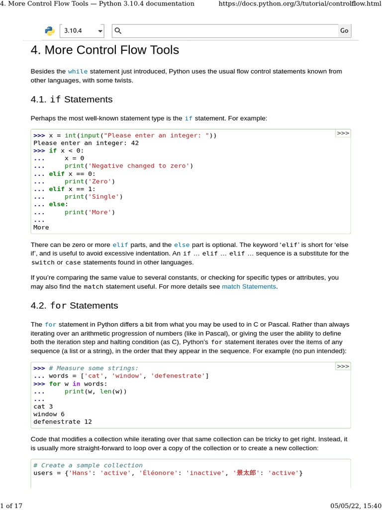 More Control Flow Tools - Python 3.10.4 Documentation | PDF | Parameter ...