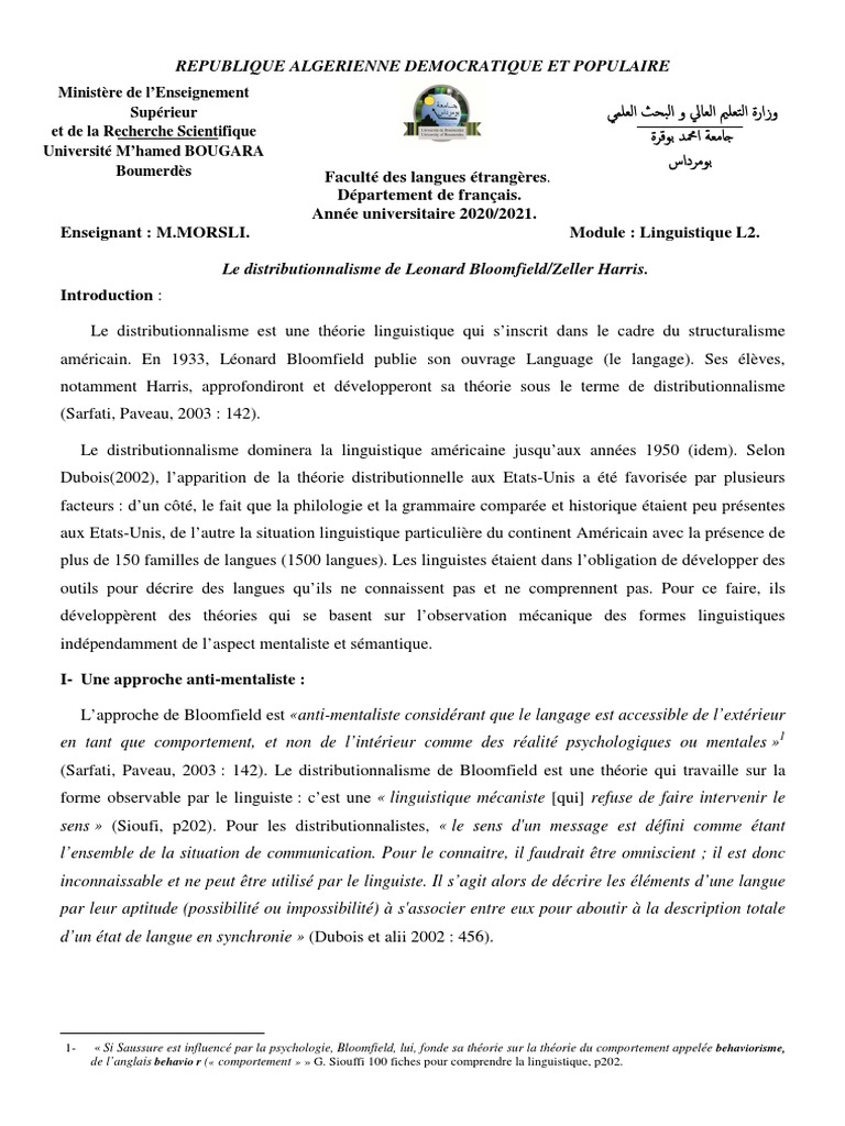 Le Distributionnalisme en Linguistique | PDF | Linguistique | Béhaviorisme