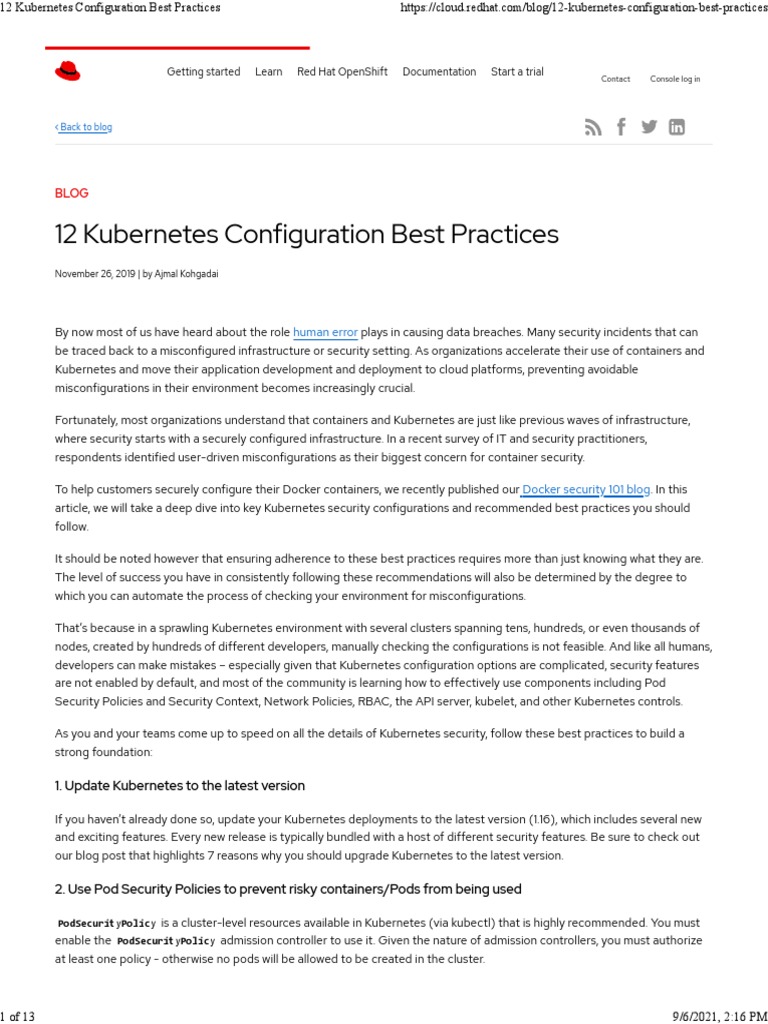 12 Kubernetes Configuration Best Practices | PDF | Transport Layer ...