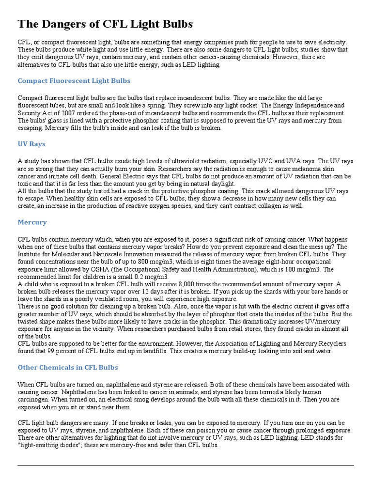 The Dangers of CFL Light Bulbs PDF Compact Fluorescent Lamp