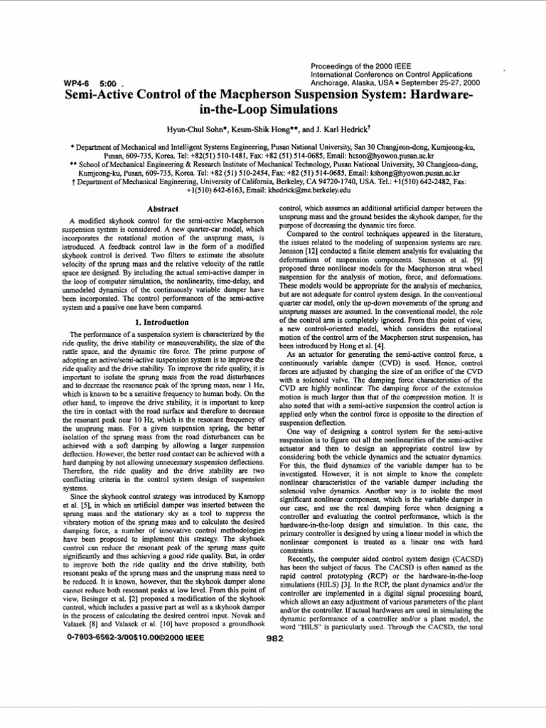 Semi-Active Control for Macpherson Suspension | PDF | Suspension ...