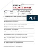 Adjective Clause: Whose: Grammar Worksheet