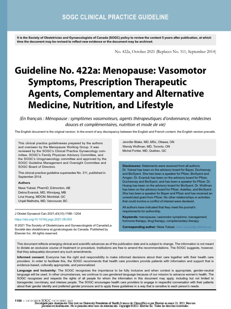 Guideline No. 422a Menopause Vasomotor Symptoms, Prescription