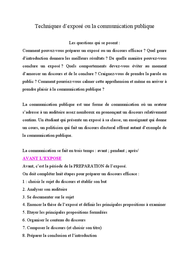 Techniques D Expose Pdf Discours Linguistique Rhetorique