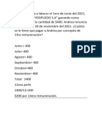 Cálculo de 13ra remuneración para empleada que renunció